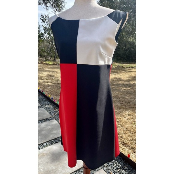 La Petite Robe Chiara Boni Black Red White Colorblock Cocktail Dress Size 44 - Picture 2 of 16